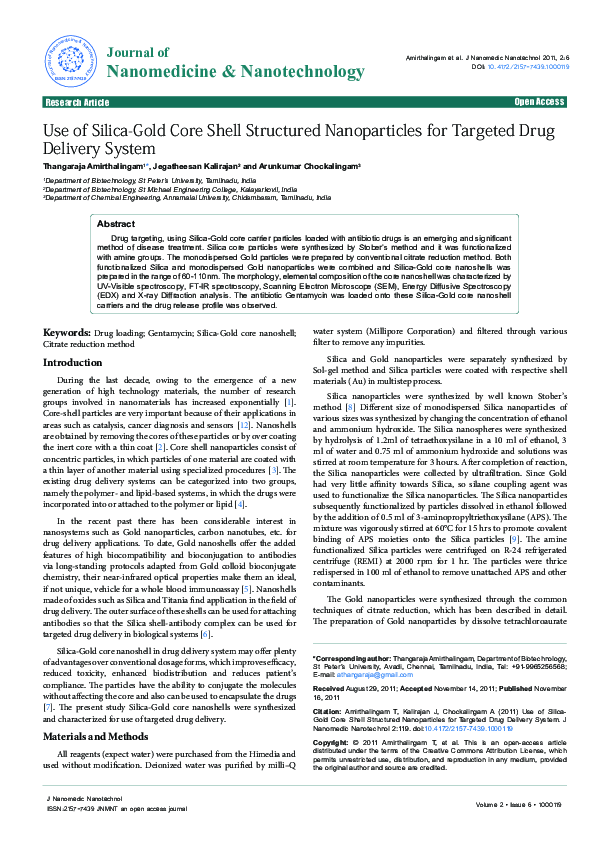 (PDF) Use of Silica-Gold Core Shell Structured Nanoparticles for ...