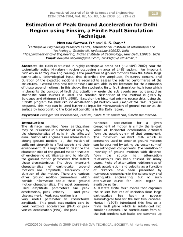 (PDF) Estimation of Peak Ground Acceleration for Delhi Region using ...