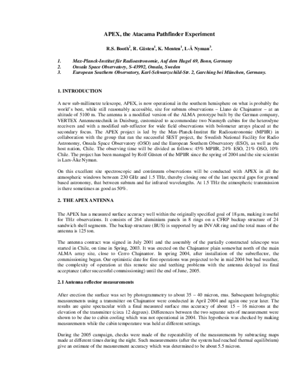 (PDF) APEX: the Atacama Pathfinder EXperiment