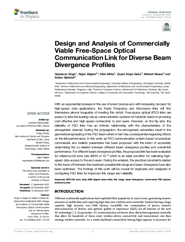 (PDF) Design and Analysis of Commercially Viable Free-Space Optical ...