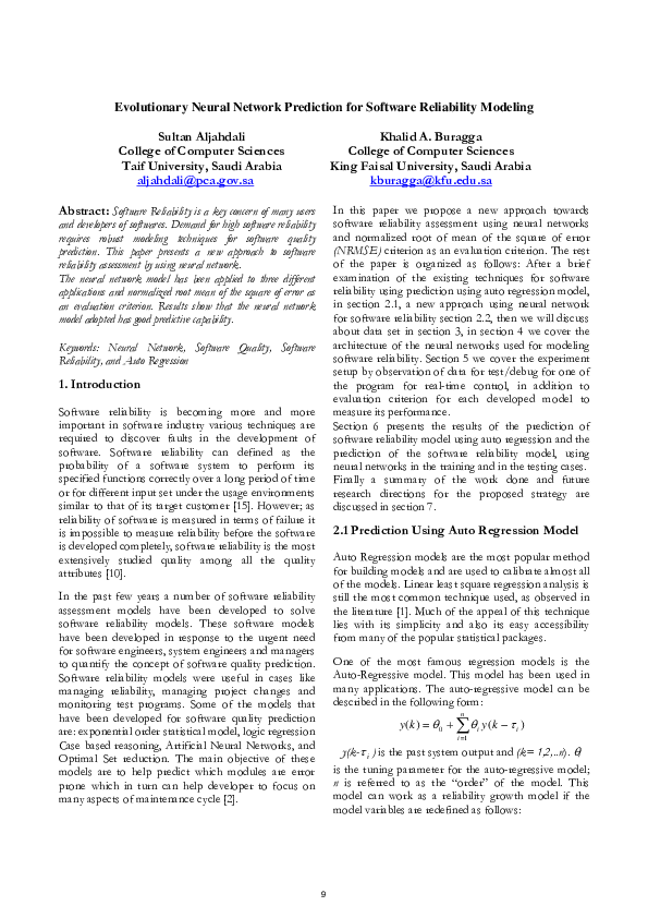 (PDF) Evolutionary Neural Network Prediction for Software Reliability ...