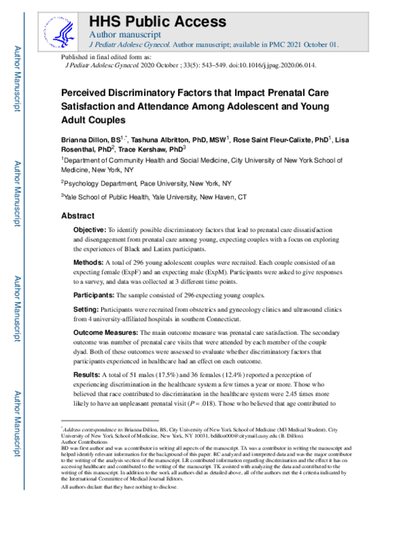 (PDF) Perceived Discriminatory Factors that Impact Prenatal Care ...