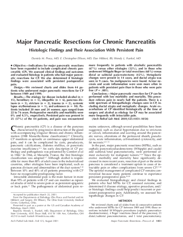 (PDF) Major Pancreatic Resections for Chronic Pancreatitis