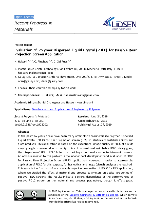 (PDF) Evaluation of Polymer Dispersed Liquid Crystal (PDLC) for Passive ...