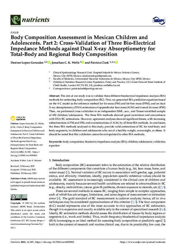 (PDF) Body Composition Assessment in Mexican Children and Adolescents ...