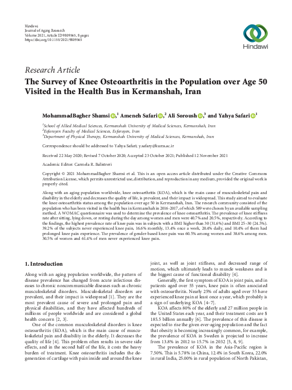 (PDF) The Survey of Knee Osteoarthritis in the Population over Age 50 ...