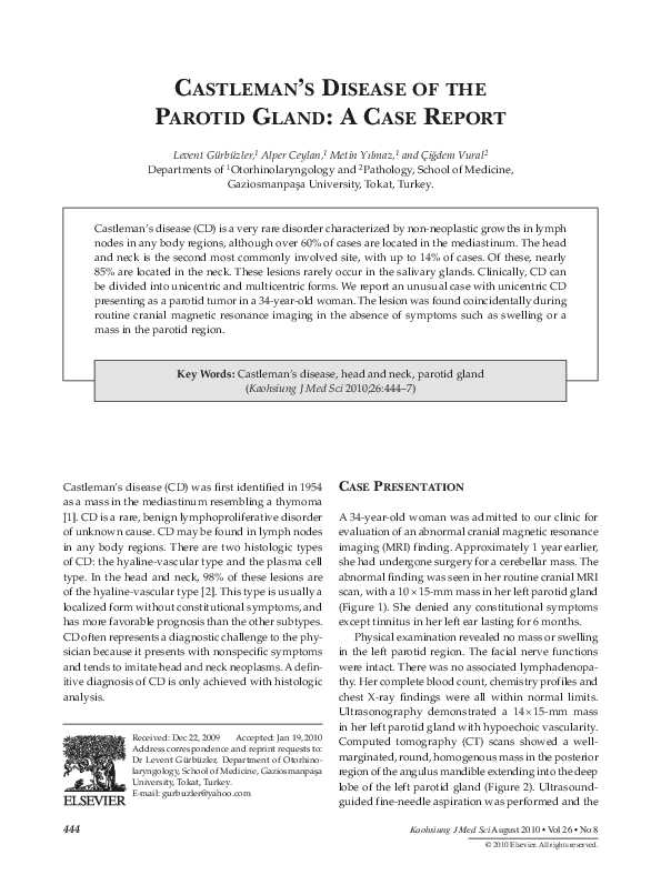 (PDF) Castleman's Disease of the Parotid Gland A Case Report Fatemah