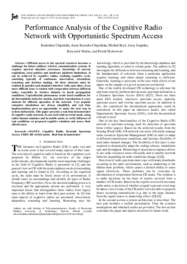 (PDF) Performance Analysis of the Cognitive Radio Network with ...