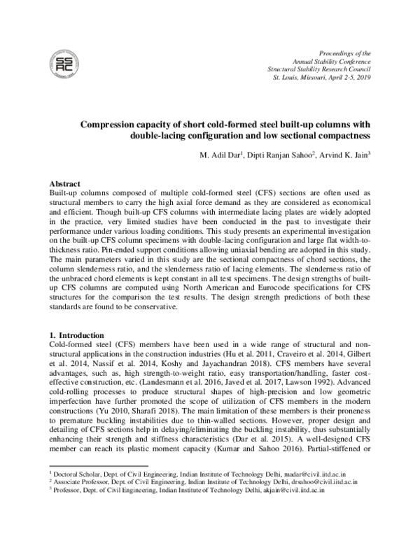 (PDF) Compression capacity of short cold-formed steel built-up columns ...