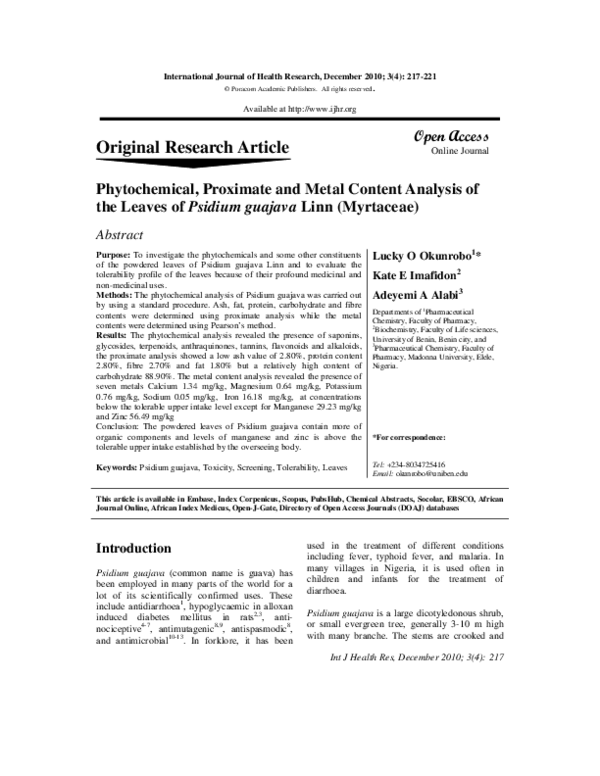 (PDF) Phytochemical, Proximate and Metal Content Analysis of the Leaves ...