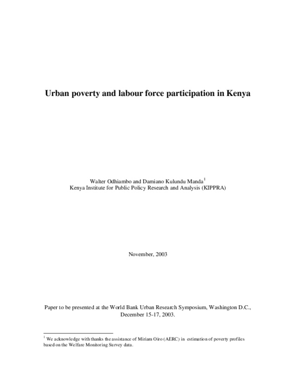 (PDF) Urban poverty and labour force participation in Kenya