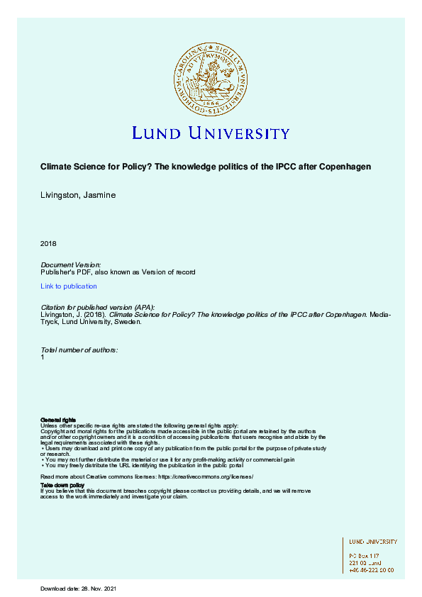 (PDF) Climate Science for Policy? The knowledge politics of the IPCC ...