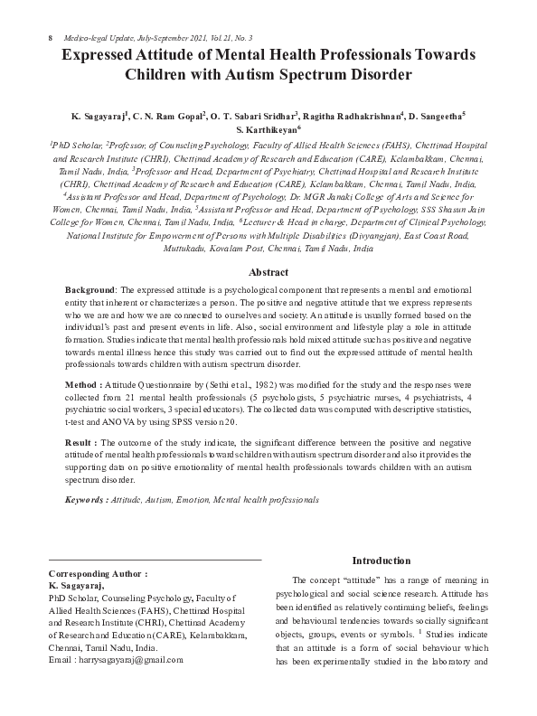 (PDF) Expressed Attitude of Mental Health Professionals Towards ...