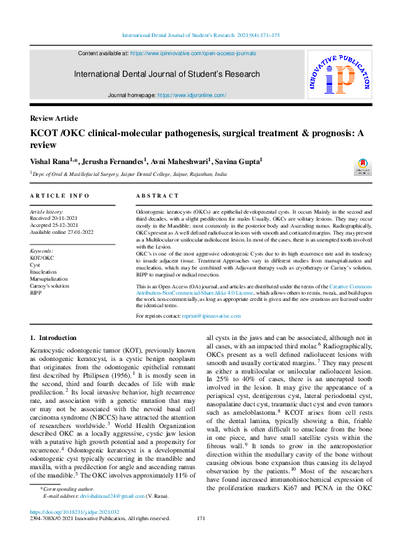 (PDF) KCOT /OKC clinical-molecular pathogenesis, surgical treatment ...