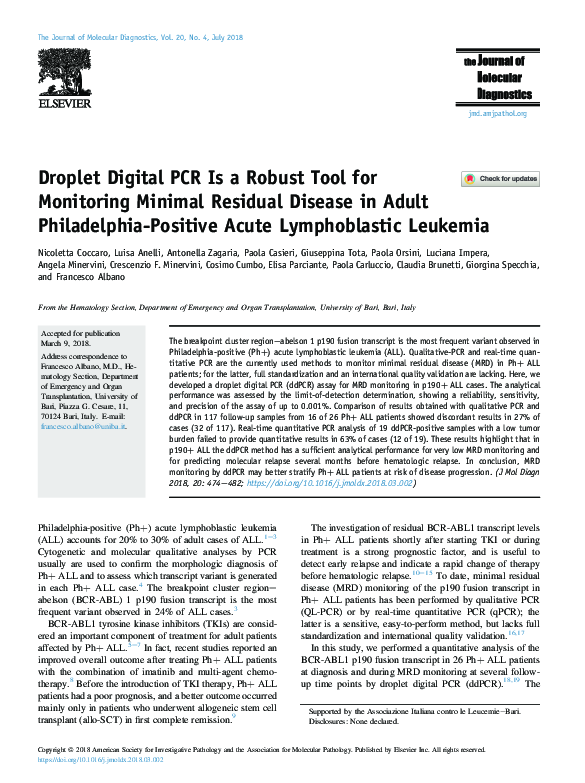 (PDF) Droplet Digital PCR Is a Robust Tool for Monitoring Minimal ...