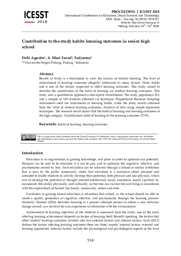 (PDF) Contribution to the study habits learning outcomes in senior high ...