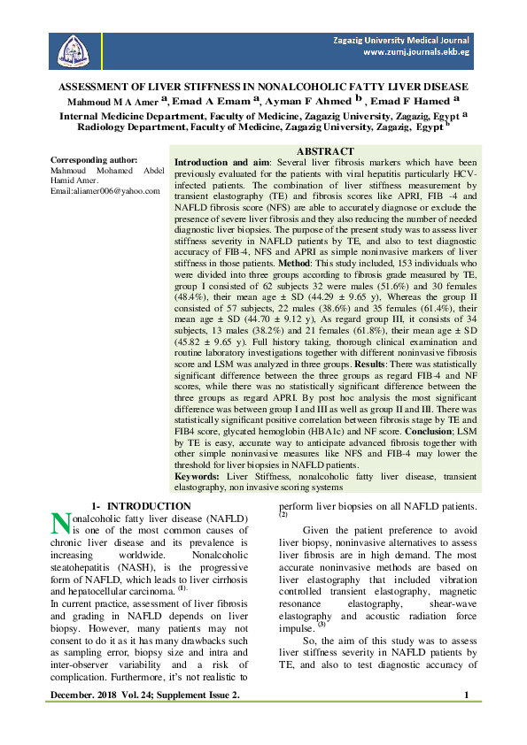 (PDF) Assessment of Liver Stiffness in Nonalcoholic Fatty Liver Disease ...