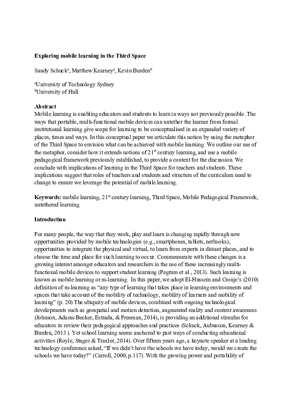 (PDF) Exploring mobile learning in the Third Space