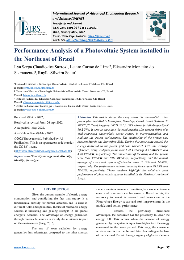 (PDF) Performance Analysis of a Photovoltaic System installed in the ...