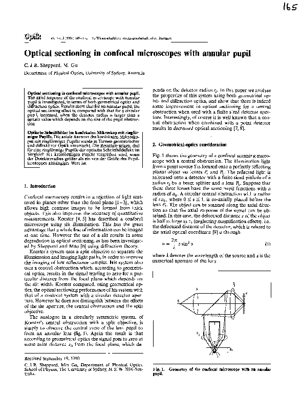 (PDF) Optical sectioning in confocal microscopes with annular pupil