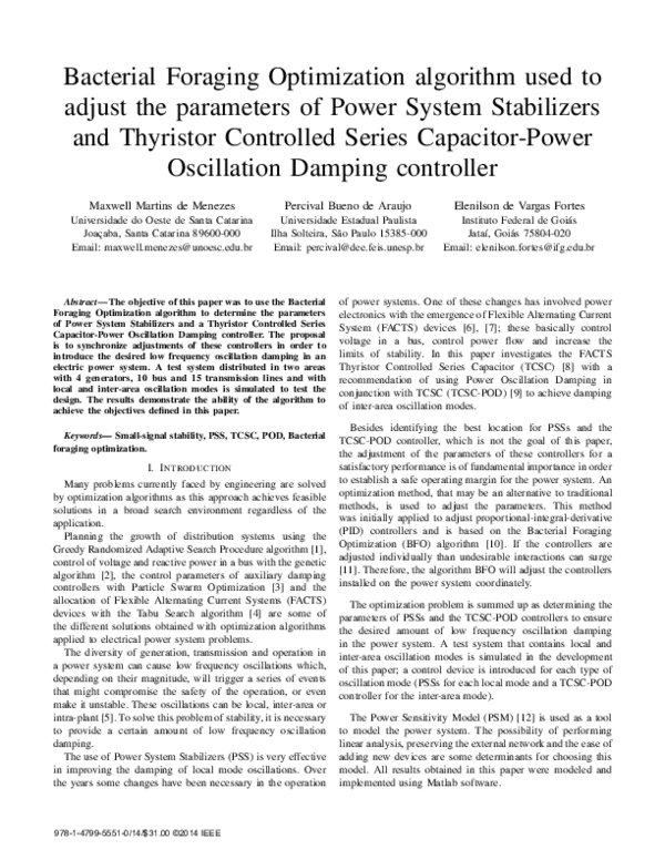 (PDF) Bacterial foraging optimization algorithm used to adjust the ...