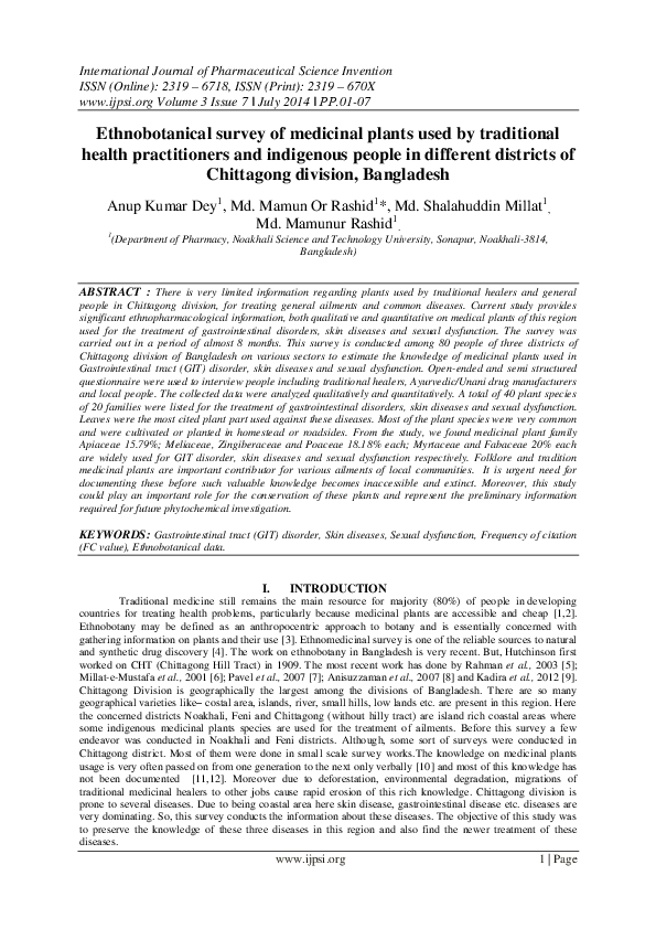 (PDF) Ethnobotanical survey of medicinal plants used by traditional ...