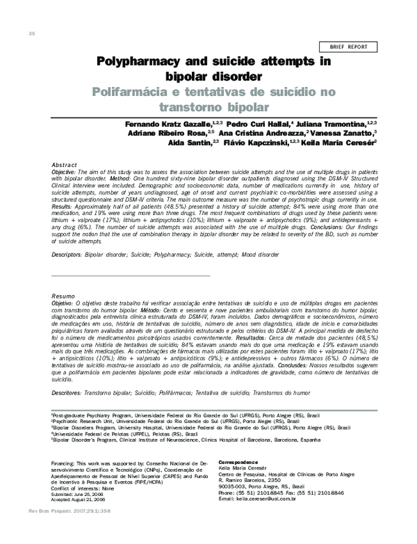 (PDF) Polypharmacy and suicide attempts in bipolar disorder