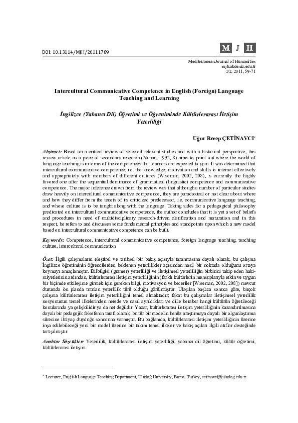(PDF) Intercultural Communicative Competence in English (Foreign ...