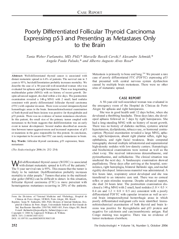 (PDF) Poorly Differentiated Follicular Thyroid Carcinoma Expressing p53 ...