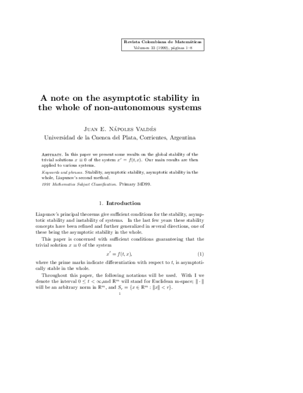 (PDF) A note on the asymptotic stability in the whole of non-autonomous ...