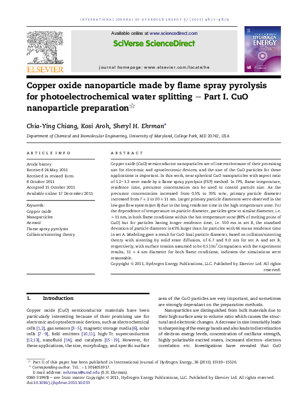 (PDF) Copper oxide nanoparticle made by flame spray pyrolysis for ...