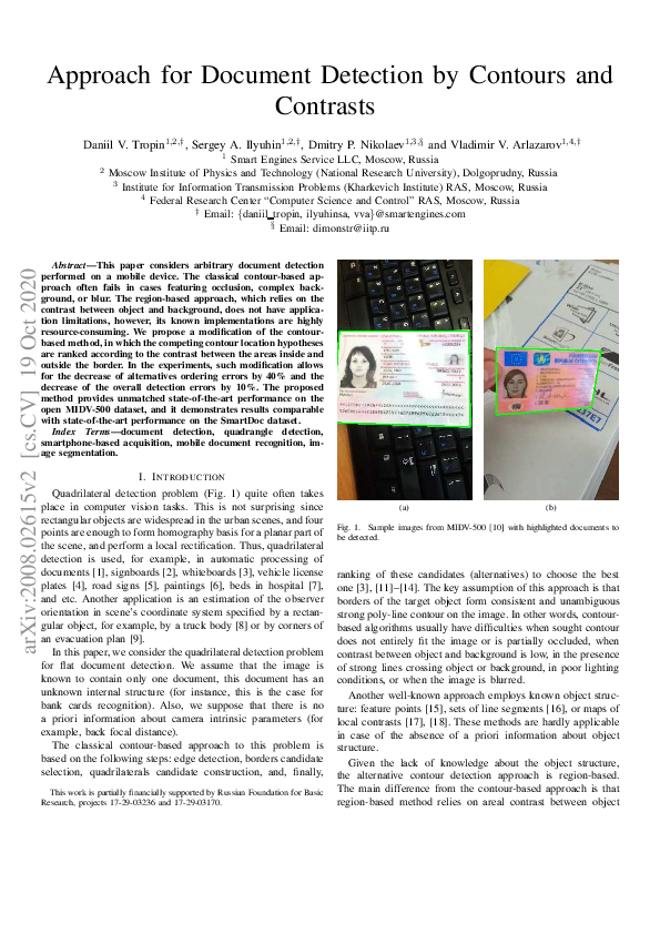 (PDF) Approach for Document Detection by Contours and Contrasts