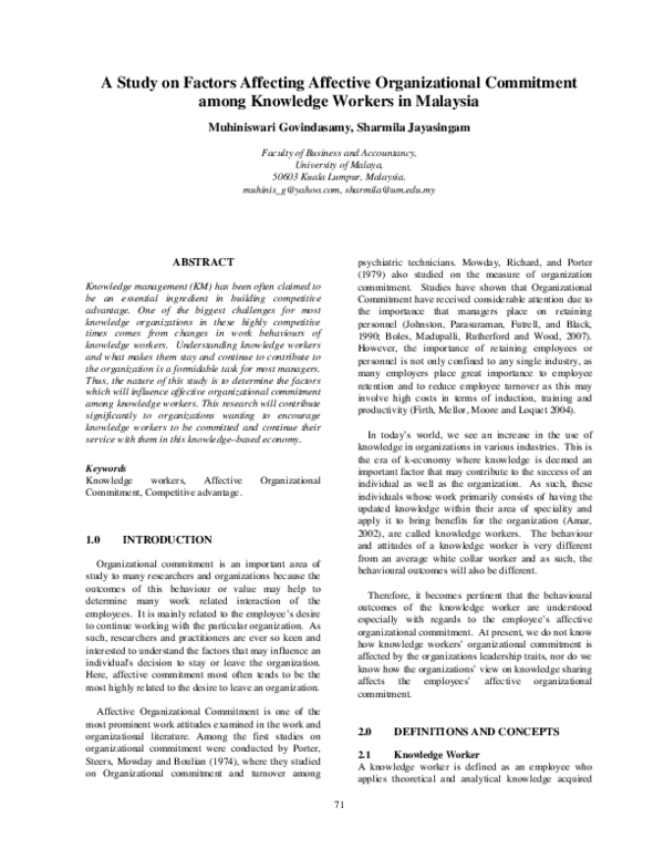 (PDF) A study on factors affecting affective organizational commitment ...