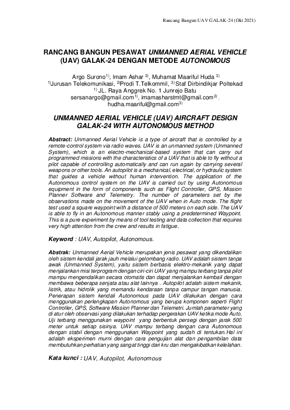 (PDF) The UNMANNED AERIAL VEHICLE (UAV) AIRCRAFT DESIGN GALAK-24 WITH ...