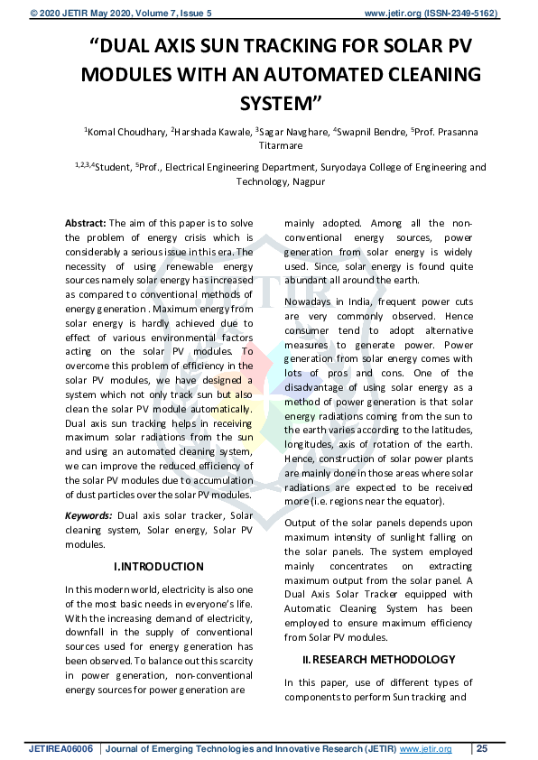 (PDF) Dual Axis Sun Tracking for Solar PV Modules with an Automated ...
