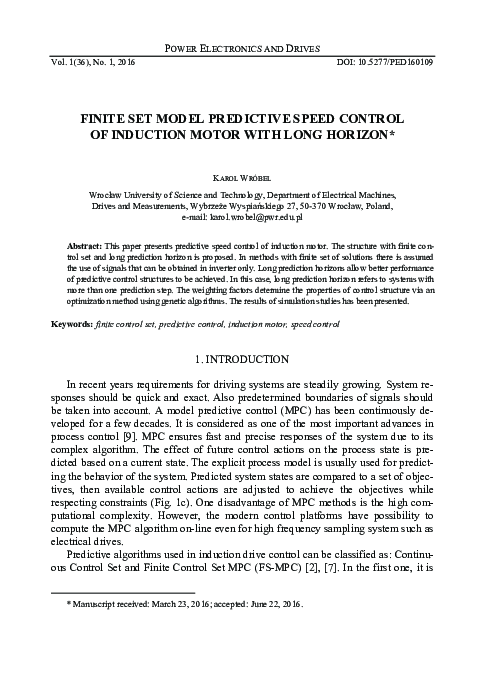 (PDF) Finite set model predictive speed control of induction motor