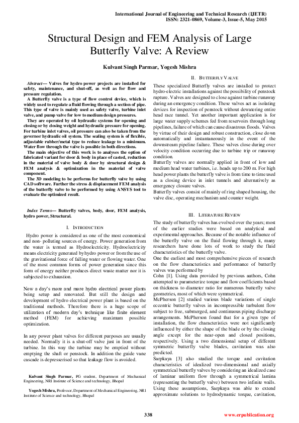 (PDF) Structural Design and FEM Analysis of Large Butterfly Valve