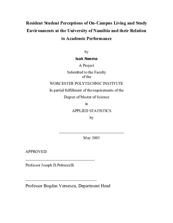 (PDF) Resident student perceptions of on-campus living and study ...