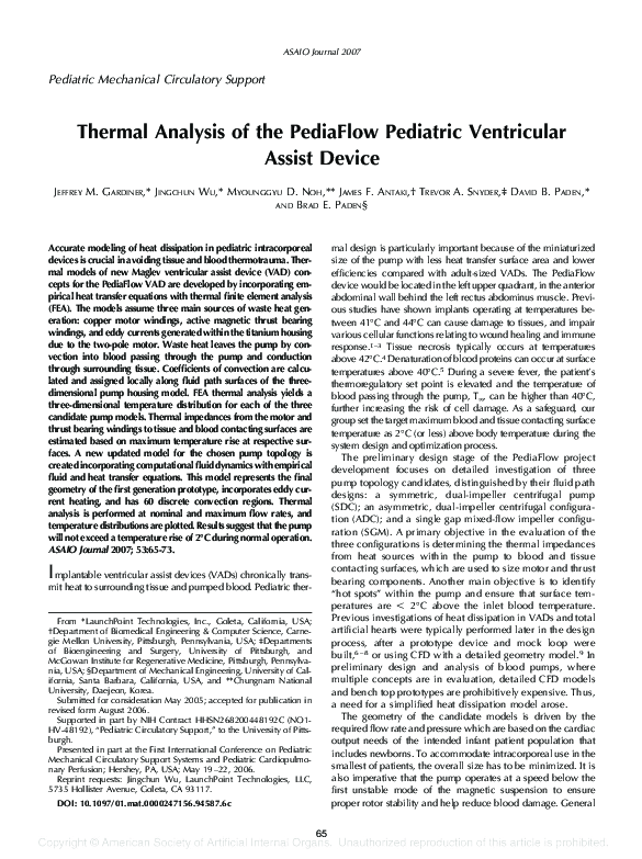(PDF) Thermal Analysis of the PediaFlow Pediatric Ventricular Assist Device
