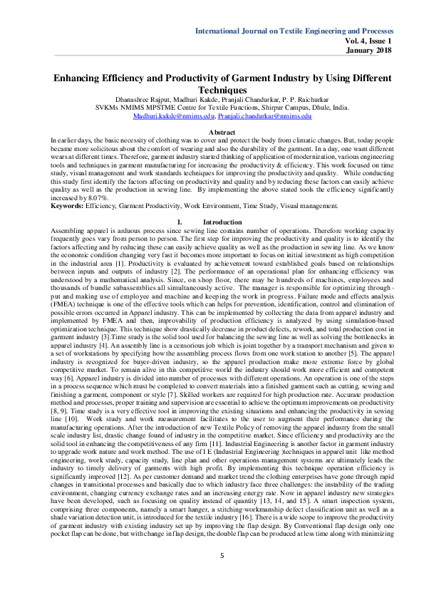 (PDF) Enhancing Efficiency and Productivity of Garment Industry by ...