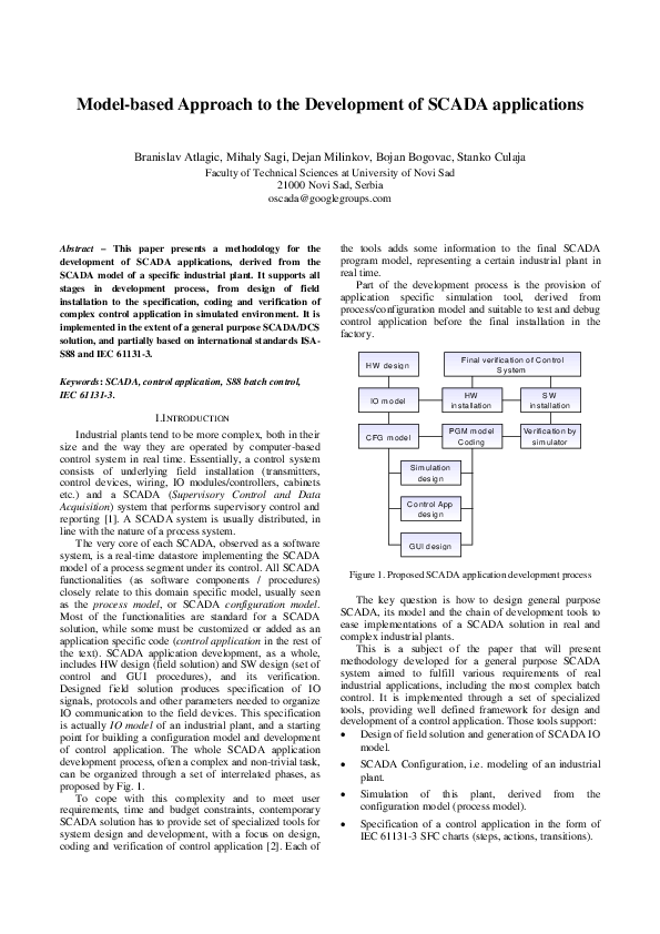 (PDF) Model-based approach to the development of SCADA applications