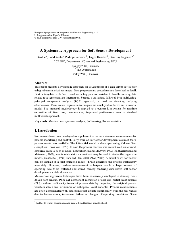 (PDF) A systematic approach for soft sensor development