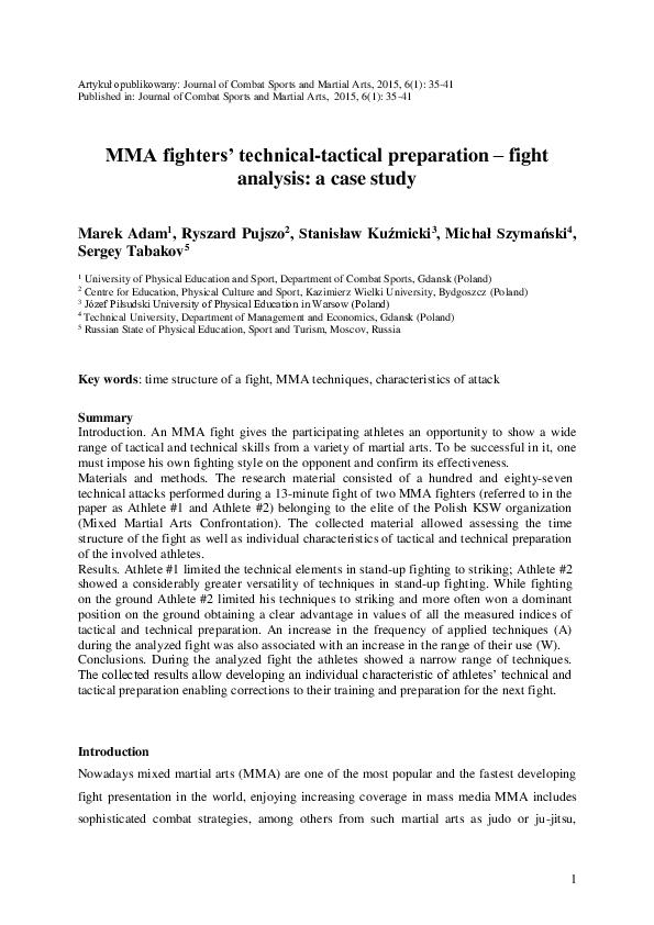 (PDF) MMA fighters’ technical-tactical preparation – fight analysis: a ...