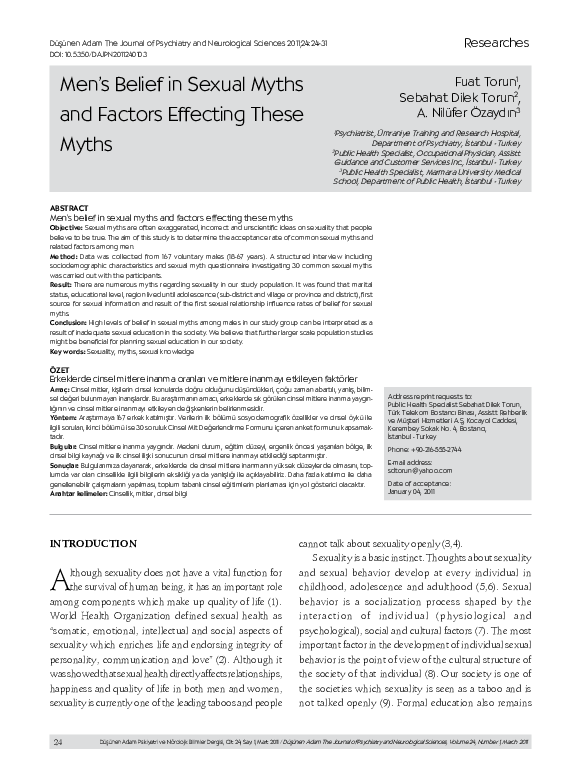 (PDF) Men’s belief in sexual myths and factors effecting these myths