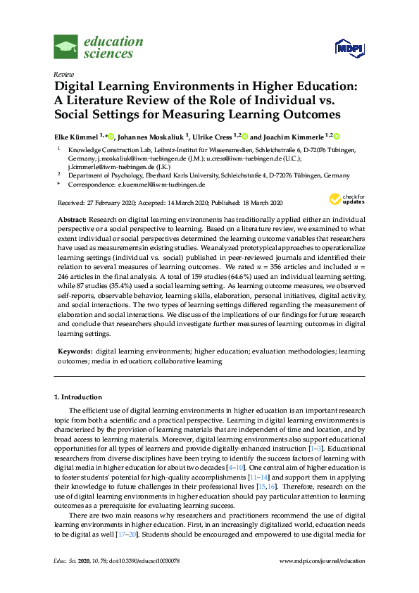(PDF) Digital Learning Environments in Higher Education: A Literature ...