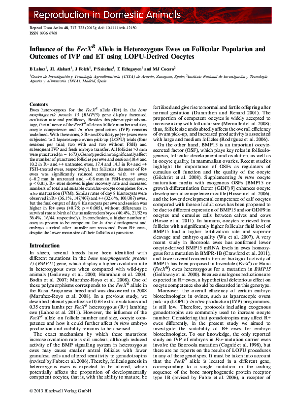 (PDF) Influence of the Fec X R Allele in Heterozygous Ewes on ...