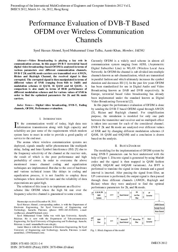 (PDF) Performance Evaluation of DVB-T Based OFDM over Wireless ...