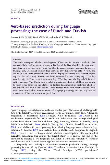 (PDF) Verb-based prediction during language processing: the case of ...