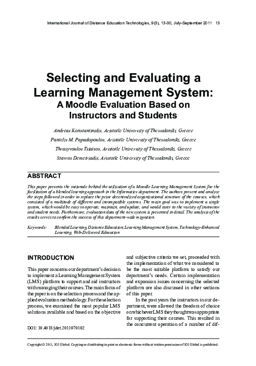 (PDF) Selecting and Evaluating a Learning Management System | Stavros ...