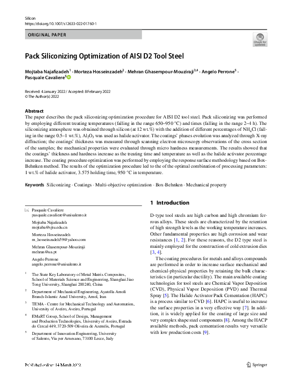 (PDF) Pack Siliconizing Optimization of AISI D2 Tool Steel